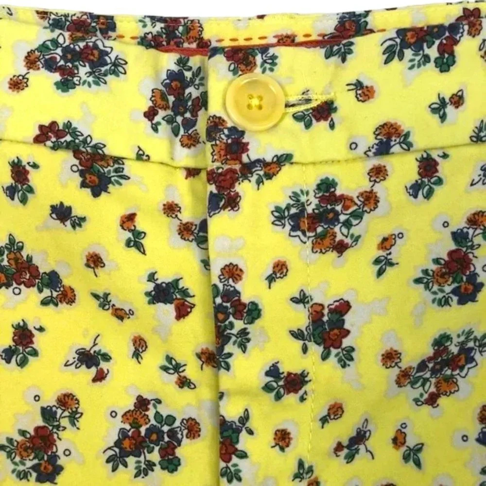 Anthropologie Cartonnier Retro Crops Capris Pants Floral Print Yellow Size 10 - Picture 5 of 7
